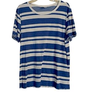 LulaRoe Blue and White Horizontal Striped  Pullover Short Sleeve Top fits size L